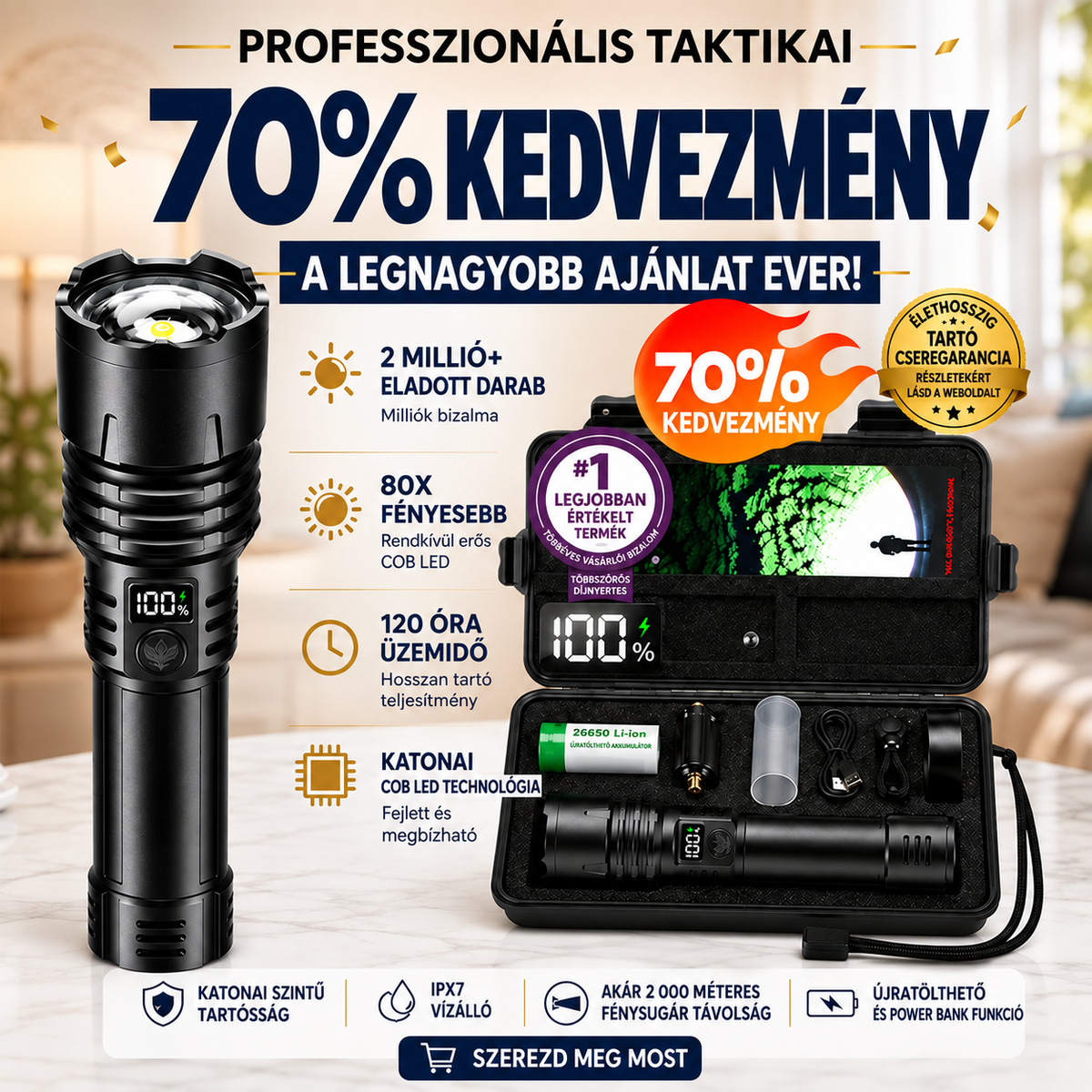 Upsell2 | Billhol® Szuperfényes Professzionális Túlélő Zseblámpa