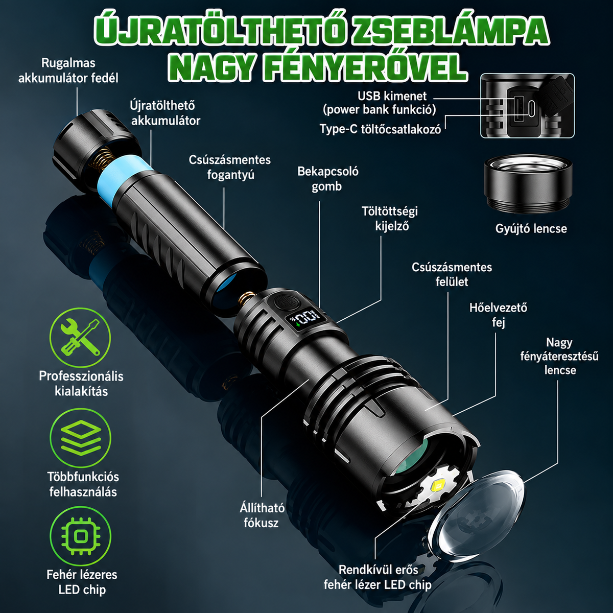 Upsell2 | Billhol® Szuperfényes Professzionális Túlélő Zseblámpa