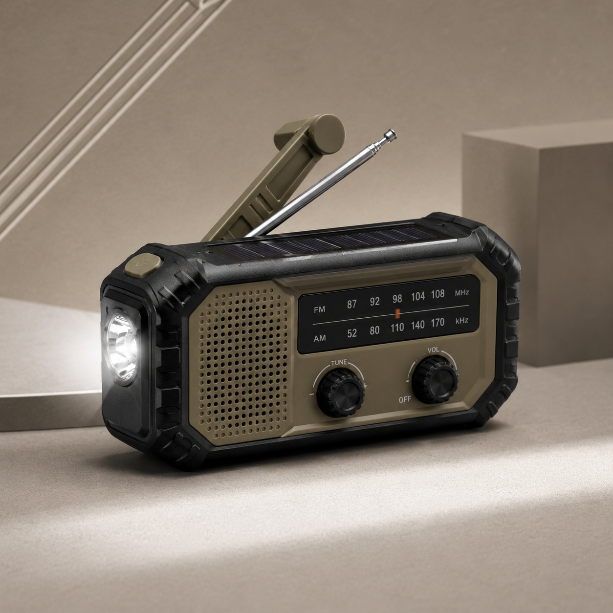Portable Solar Emergency Radio – Hand-Crank AM/FM Survival Radio with Built-In Flashlight for Power Outages, Camping & Car Emergency Kits