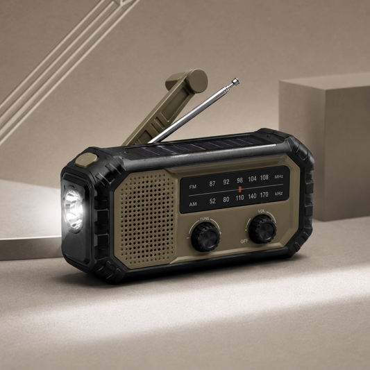 Portable Solar Emergency Radio – Hand-Crank AM/FM Survival Radio with Built-In Flashlight for Power Outages, Camping & Car Emergency Kits