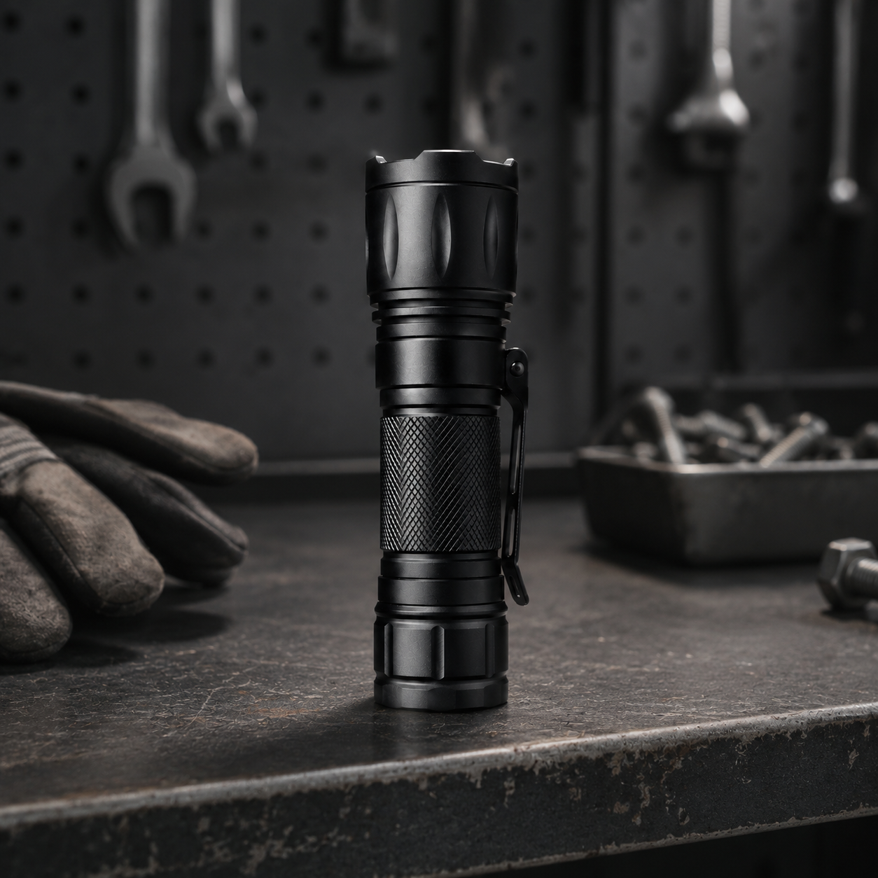 Heavy-Duty Tactical Flashlight – Compact Black Emergency Torch with Pocket Clip for Car, Camping & Everyday Carry