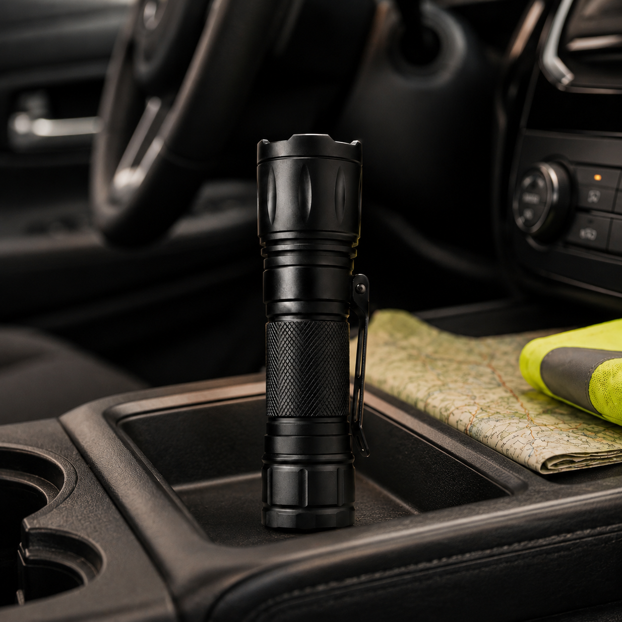 Heavy-Duty Tactical Flashlight – Compact Black Emergency Torch with Pocket Clip for Car, Camping & Everyday Carry