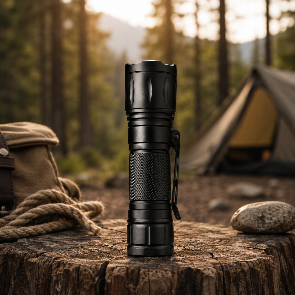 Heavy-Duty Tactical Flashlight – Compact Black Emergency Torch with Pocket Clip for Car, Camping & Everyday Carry