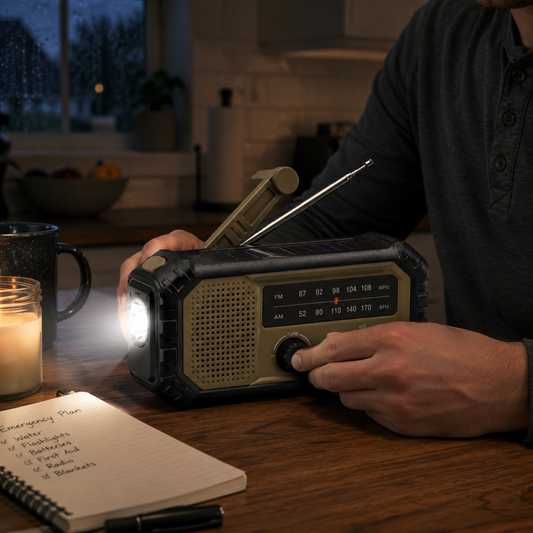 Portable Solar Emergency Radio – Hand-Crank AM/FM Survival Radio with Built-In Flashlight for Power Outages, Camping & Car Emergency Kits