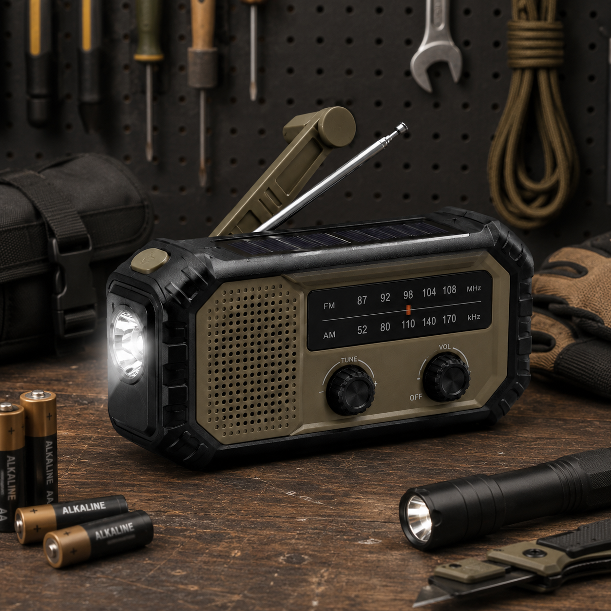 Portable Solar Emergency Radio – Hand-Crank AM/FM Survival Radio with Built-In Flashlight for Power Outages, Camping & Car Emergency Kits