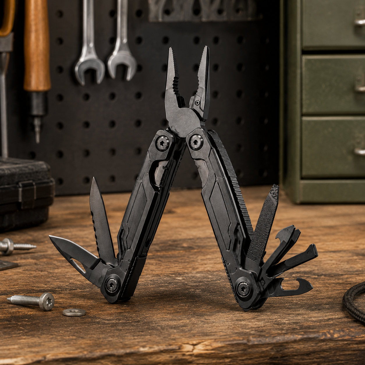Heavy-Duty Black Multi-Tool Pliers – Compact 15-in-1 Emergency Utility Tool for Camping, Car Kits, Repairs & Everyday Carry