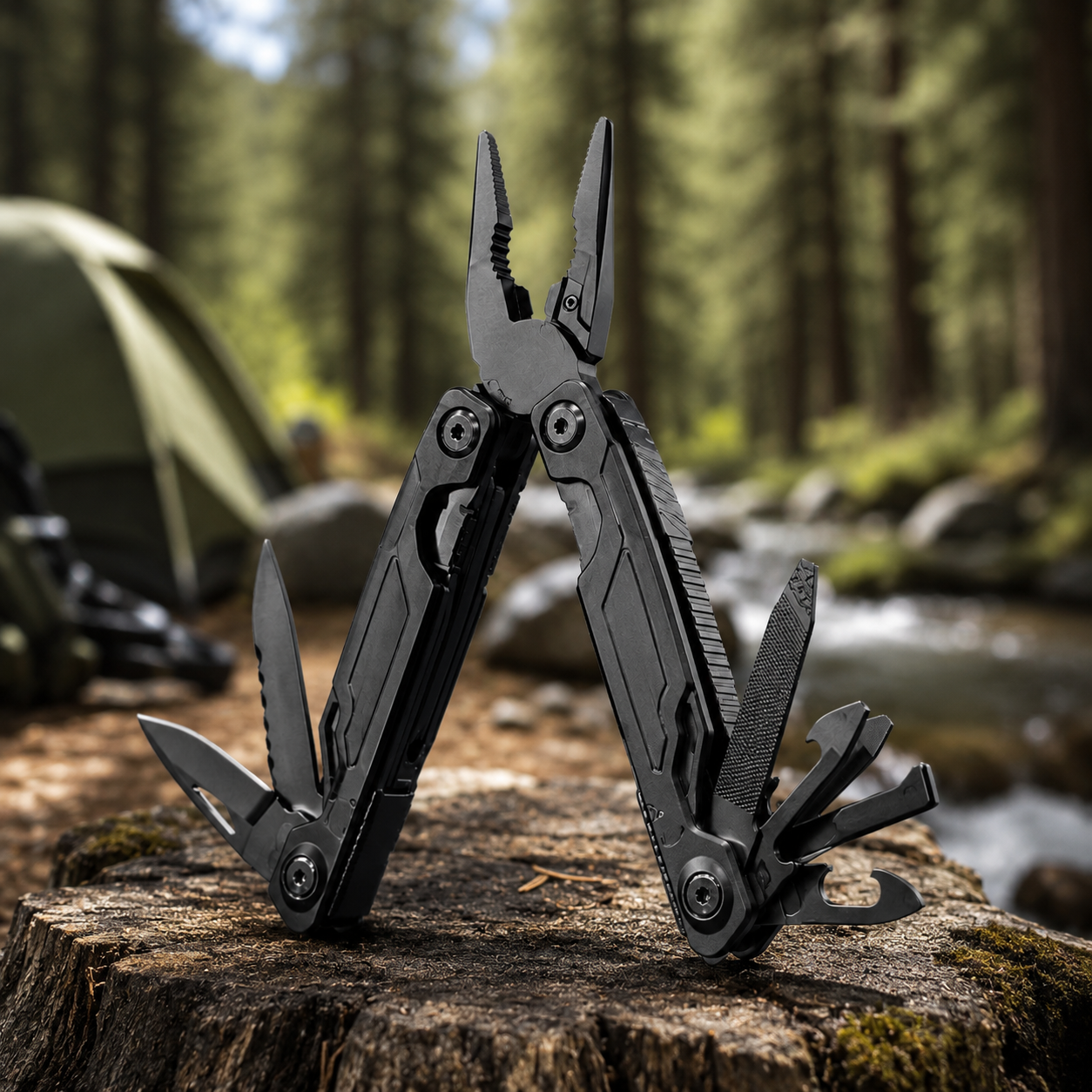 Heavy-Duty Black Multi-Tool Pliers – Compact 15-in-1 Emergency Utility Tool for Camping, Car Kits, Repairs & Everyday Carry