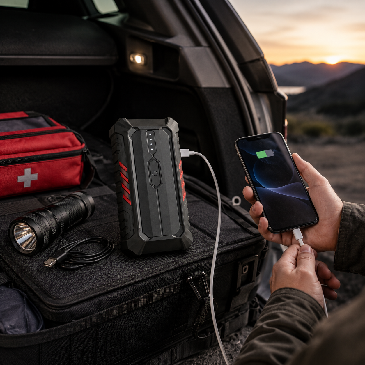 Rugged Portable Emergency Power Bank – Heavy-Duty Backup Charger for Phones, Camping, Road Trips & Power Outage Preparedness