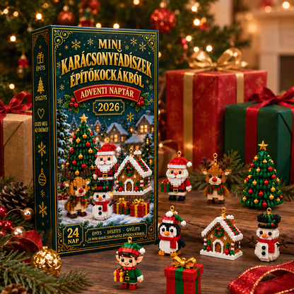 Adventi naptár 24 mini karácsonyfadísszel építőkockákból