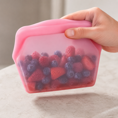 Önmagában is megálló szilikon ételtároló tasak – 1 liter